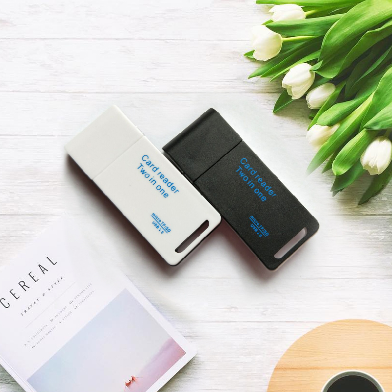 伊豆豆多功能二合一读卡器手机TF/MicroSD存储卡相机SD/SDHC/SDXC内存卡USB2.0高速读卡器黑白