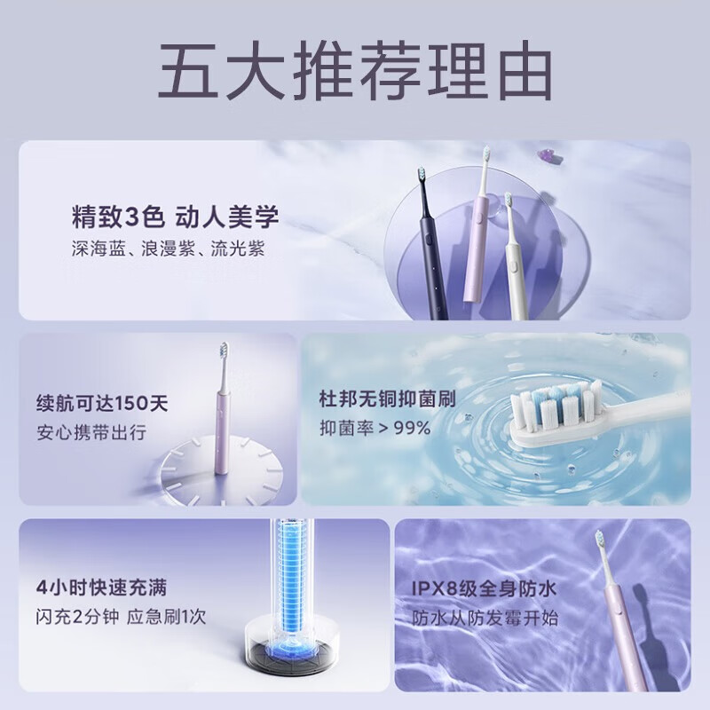 小米(mi)米家声波电动牙刷T302流光银高清大图