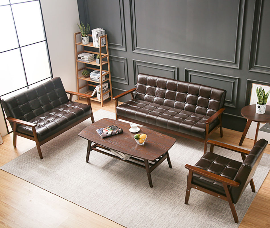 三金鑫 办公沙发组合套装商务简约现代小型实木接待洽谈会客皮艺沙发高清大图