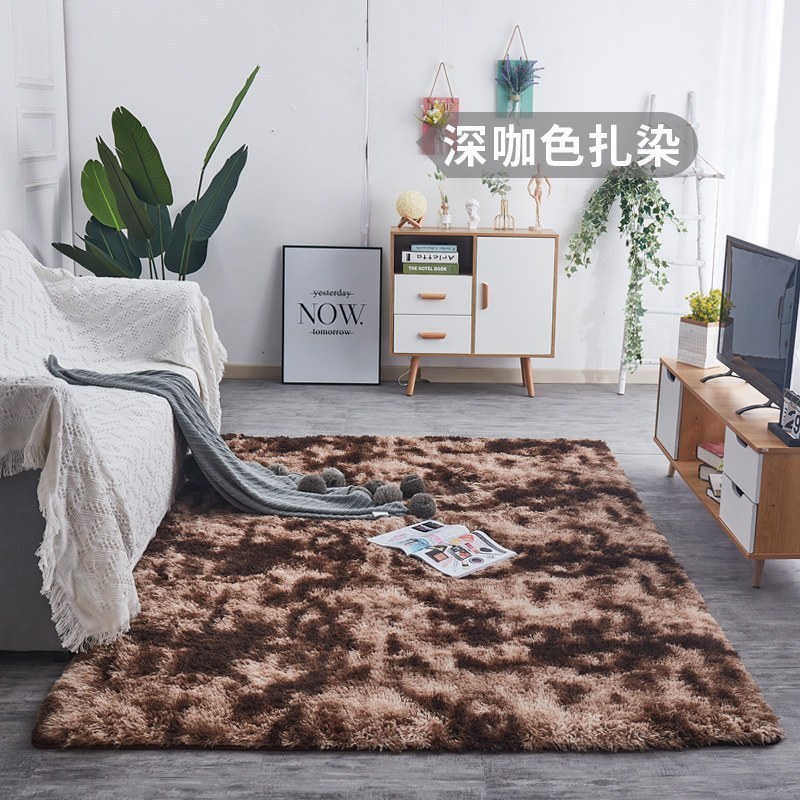美帮汇地毯卧室床边毯满铺长毛绒网红北欧客厅毛毯地垫可睡可坐 咖啡色扎染 60x200cm【加密加厚】