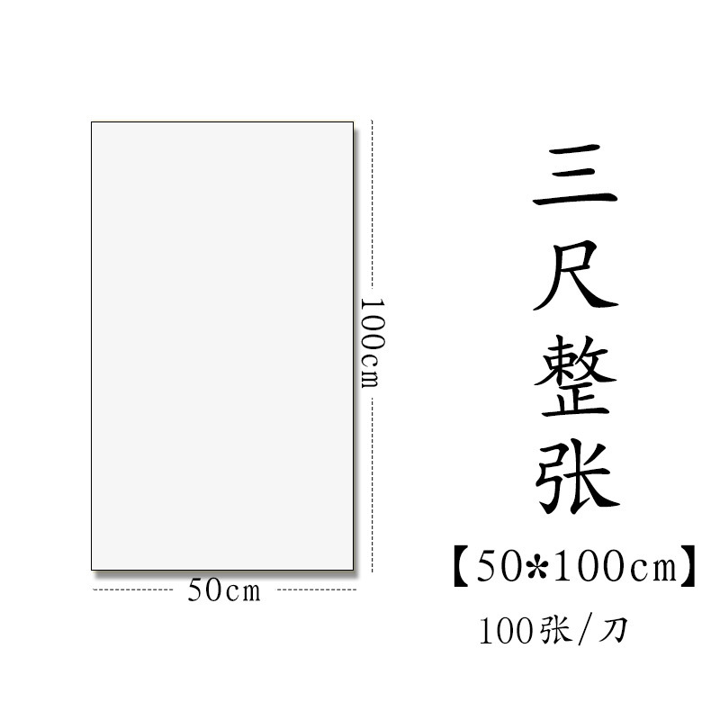 半生半熟初学者书法专用练习宣纸100张四尺六尺 三尺整张(50*100cm100张) 熟宣(适合工笔画、小楷、硬笔书法)