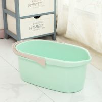 加厚塑料拖把桶挤水桶胶棉拖把清洗桶宽口地拖桶手提长方形拖布桶|【高品质撞色新绿】大号38cm加厚桶