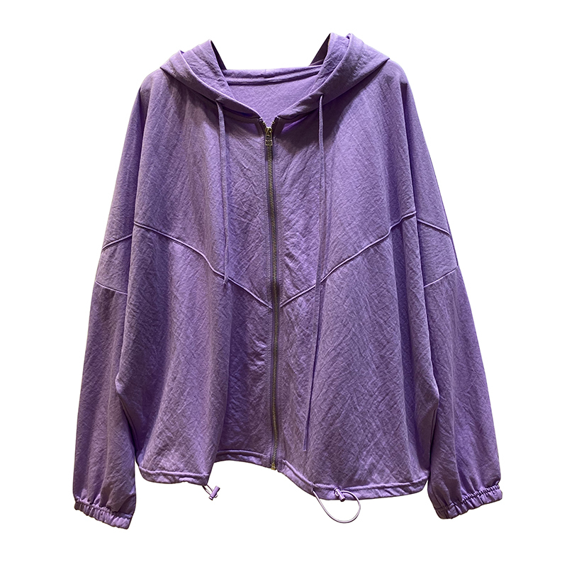 夏季针织棉休闲纯色拉链连帽帽衫长袖薄款外套女宽松外搭防晒衣潮