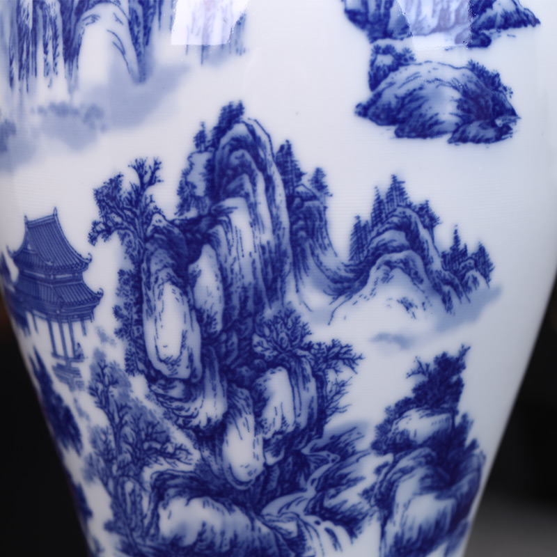 景德镇陶瓷器青花瓷落地大花瓶插花新中式客厅酒柜家居装饰品摆件 三维工匠 大号[牡丹花]冬瓜瓶+旋转底座高清大图