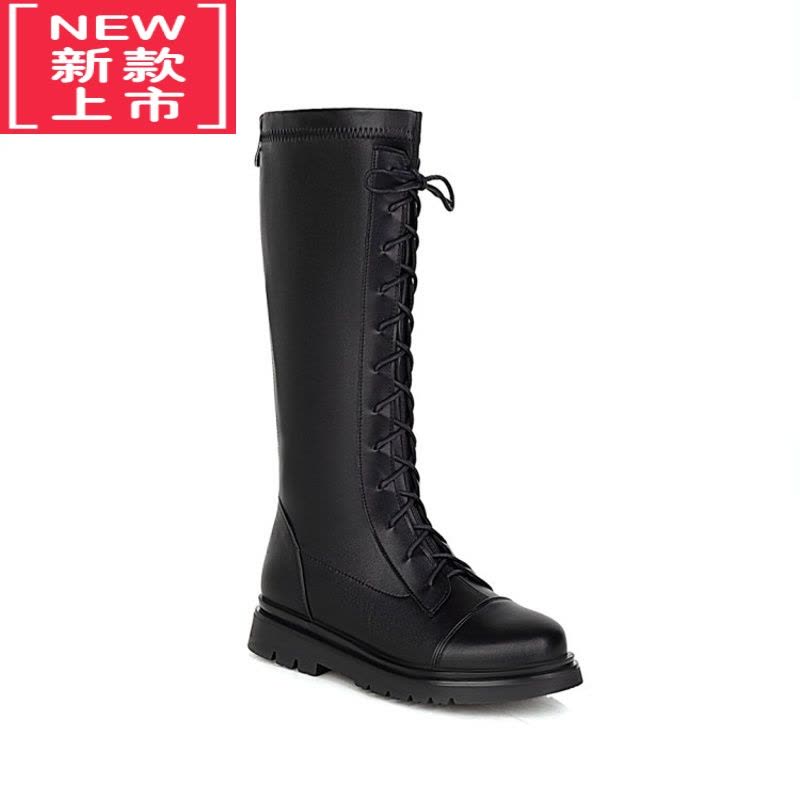 可莉允女童靴子2022春秋款白色高筒长靴走秀表演单靴中大儿童马丁靴皮靴图片