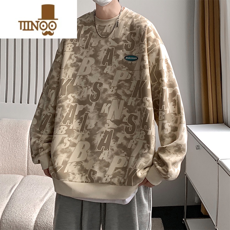 YANXU男士圆领潮牌卫衣休闲套头街头潮流长袖T恤男生新款上衣服高清大图