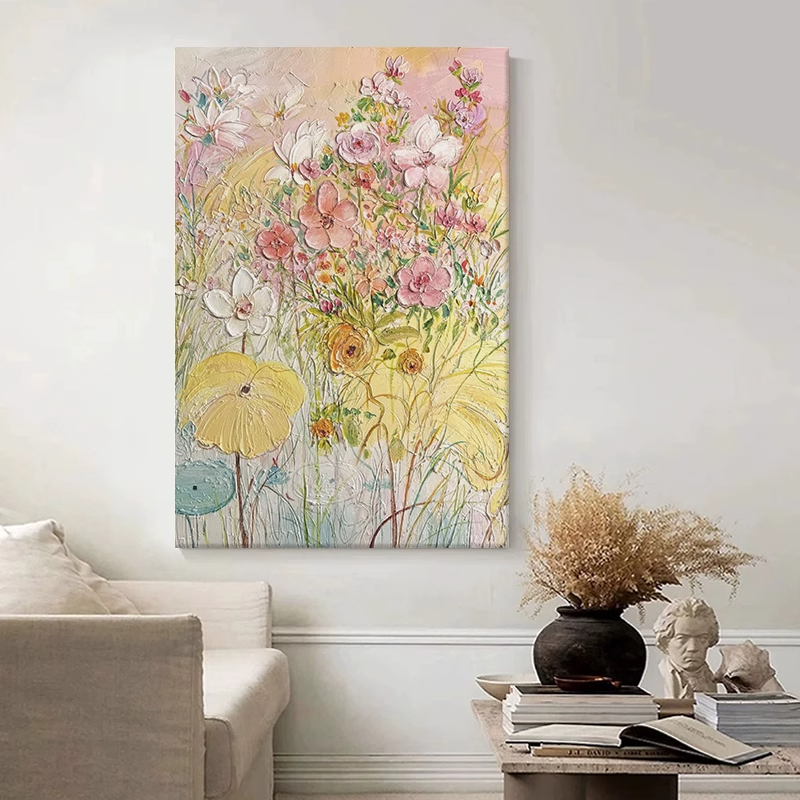 茹洋 新款高级感抽象花卉手绘油画客厅肌理挂画 个高清大图