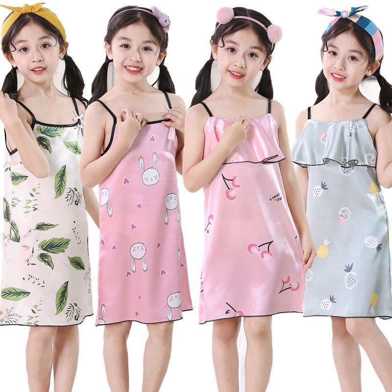 夏季儿童吊带睡裙女童可爱公主冰丝无袖吊带裙中大小童宝宝家居服