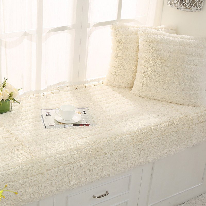 汐岩飘窗垫加厚窗台垫现代简约卧室榻榻米阳台垫子飘窗台垫可机洗 长毛绒米白色45*45cm抱枕一个