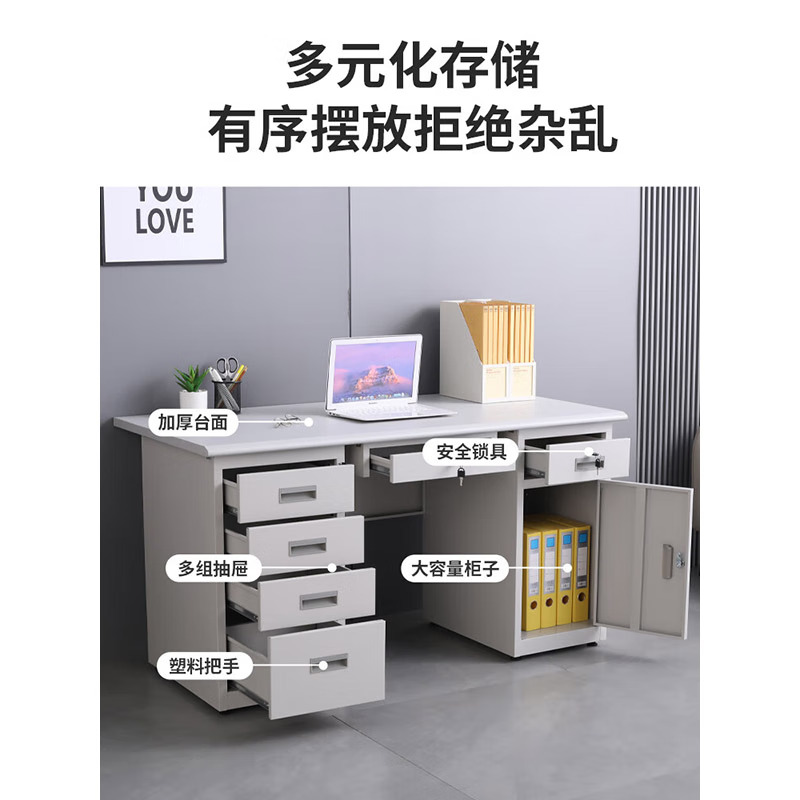 钢制办公桌带抽屉办公室 电脑桌高清大图