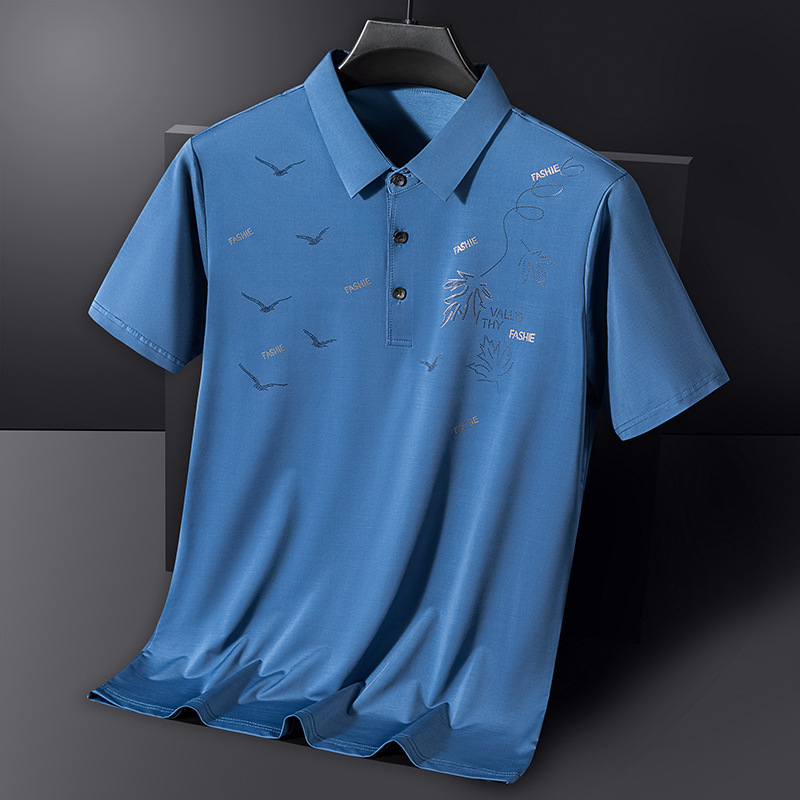 中年男士polo衫冰丝短袖翻领t恤袖广告文化衫衣服刺绣印字logo潮高清大图