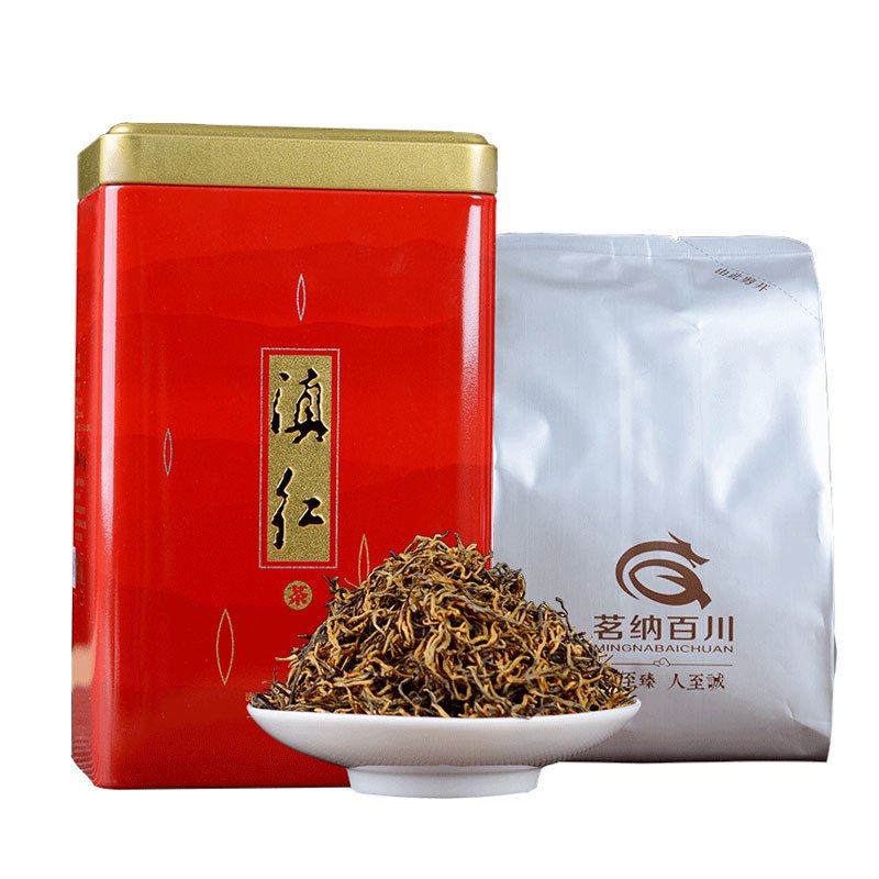 茗纳百川 茗茶 2022年春茶云南红茶 新茶 凤庆茶叶 特级滇红茶 蜜香小金丝罐装 125克2罐