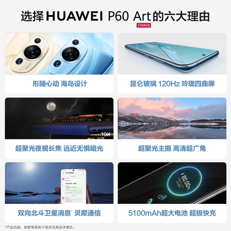 华为/HUAWEI P60 Art 512GB 流沙金 昆仑玻璃版 超聚光夜视长焦 双向北斗卫星信息 88W有线超级快充 移动联通电信全网通手机(含快充套装)高清大图