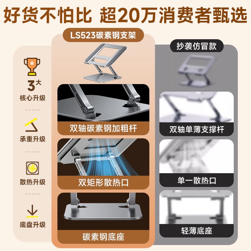 [特级碳素钢]笔记本支架电脑支架铝合金增高架站立式散热办公折叠可升降支架平板支架抬高桌面底座手提升高图片