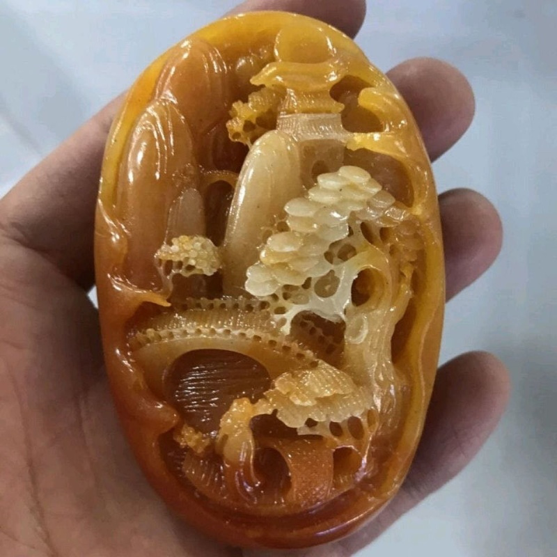 黄龙玉粉山水意境步步高升手把件库存处理关注店铺五元卷送挂绳