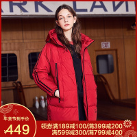 高梵GOLDFARM秋冬新款连帽印花羽绒服女中长款韩版时尚百搭加厚外套潮