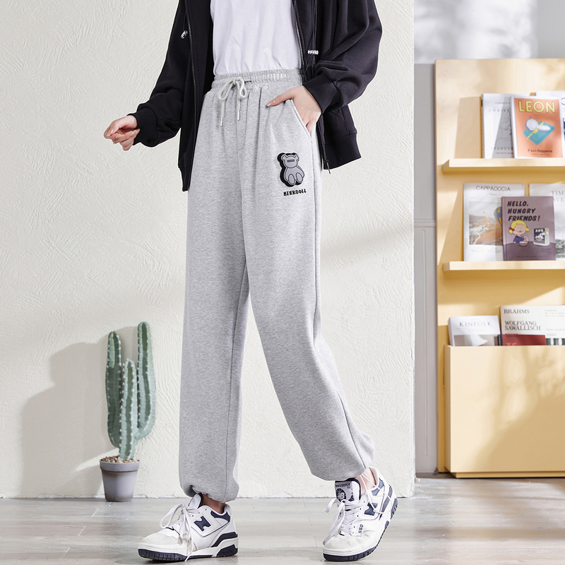 唐狮秋季新款运动裤女休闲裤宽松抽绳束脚显瘦小熊魔术贴in潮