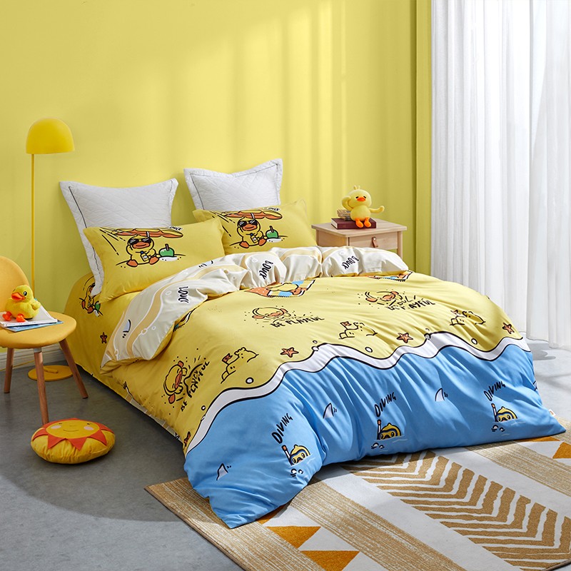lovo 乐蜗家纺lovo周末沙滩游床品四件套 小黄鸭慵懒一刻四件套 美食