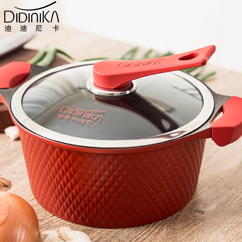 迪迪尼卡(Didinika) 麦饭石汤锅蒸锅两用不粘锅电磁炉燃气灶适用家用炖锅24cm