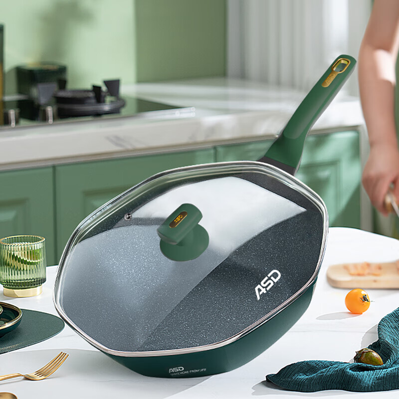 爱仕达(ASD)炒锅不粘锅麦饭石色八角锅32cm平底电磁炉煤燃气通用 CL32S13WG-G