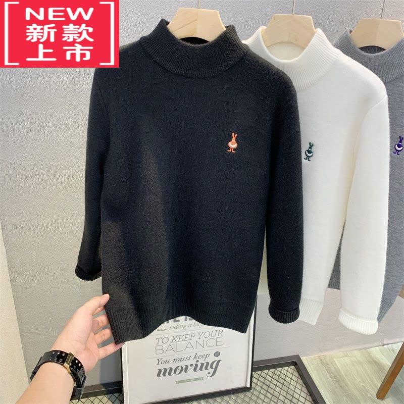 可莉允卡芙恰恰童装中大童韩版加绒毛衣2022冬男女童百搭保暖针织衫图片