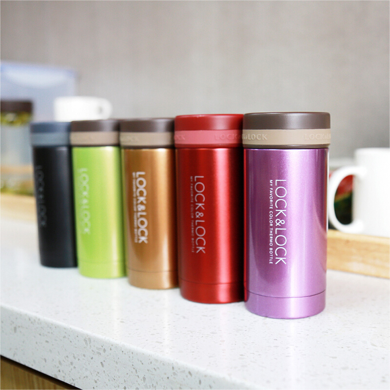 乐扣乐扣(lock&lock)不锈钢纤巧便携保温杯茶水杯车载商务杯子LHC550(200ml)红/黑色