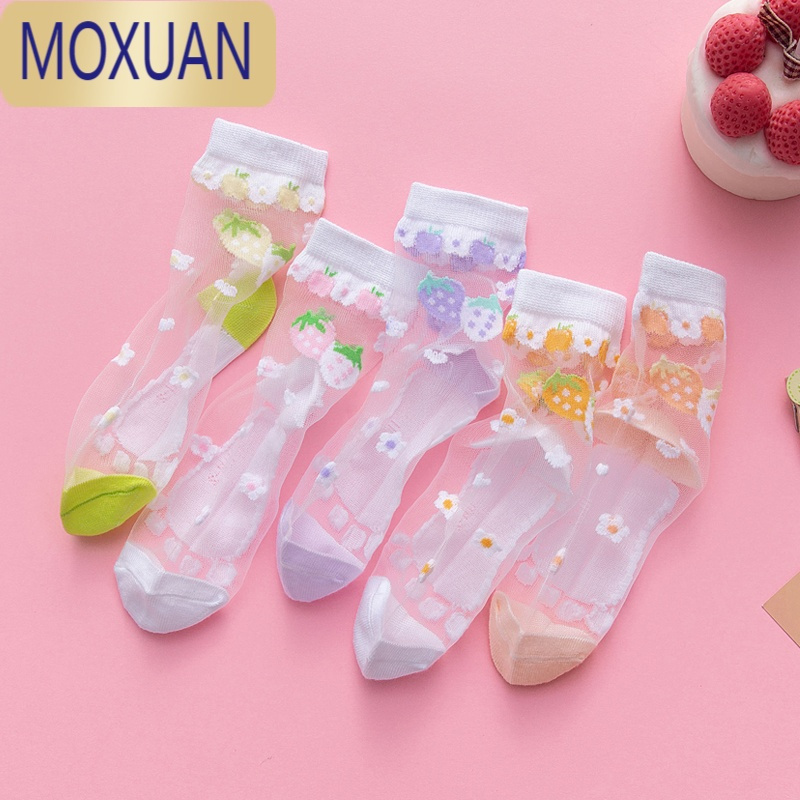 moxuan儿童水晶袜子春夏薄款女童冰丝袜中大童公主花边宝宝夏天小孩
