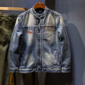 2023年秋冬新款夹克男潮流字母品质牛仔外套男士宽松耐磨休闲男装 M（100斤） JK523蓝