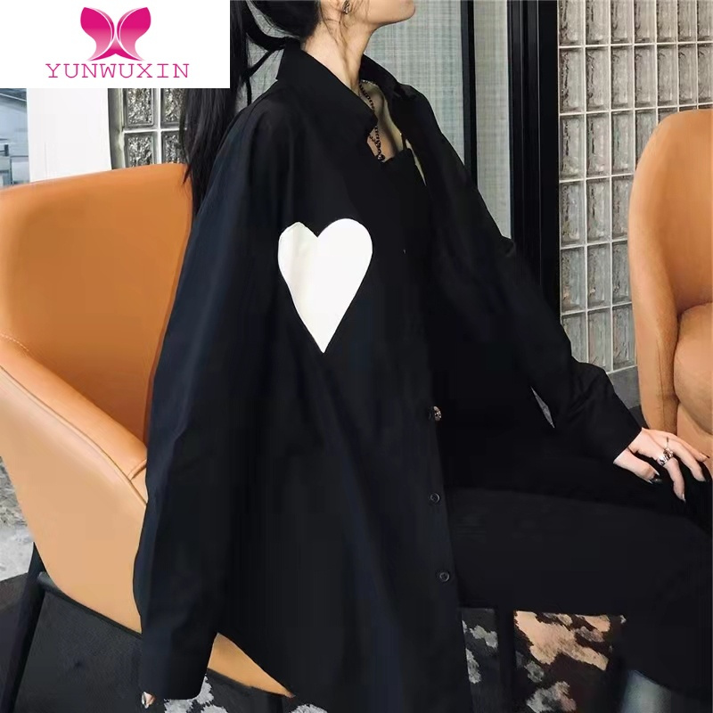 YUNWUXIN爱心白色衬衫女夏2022新款ins潮港味衬衣设计感小众长袖外套