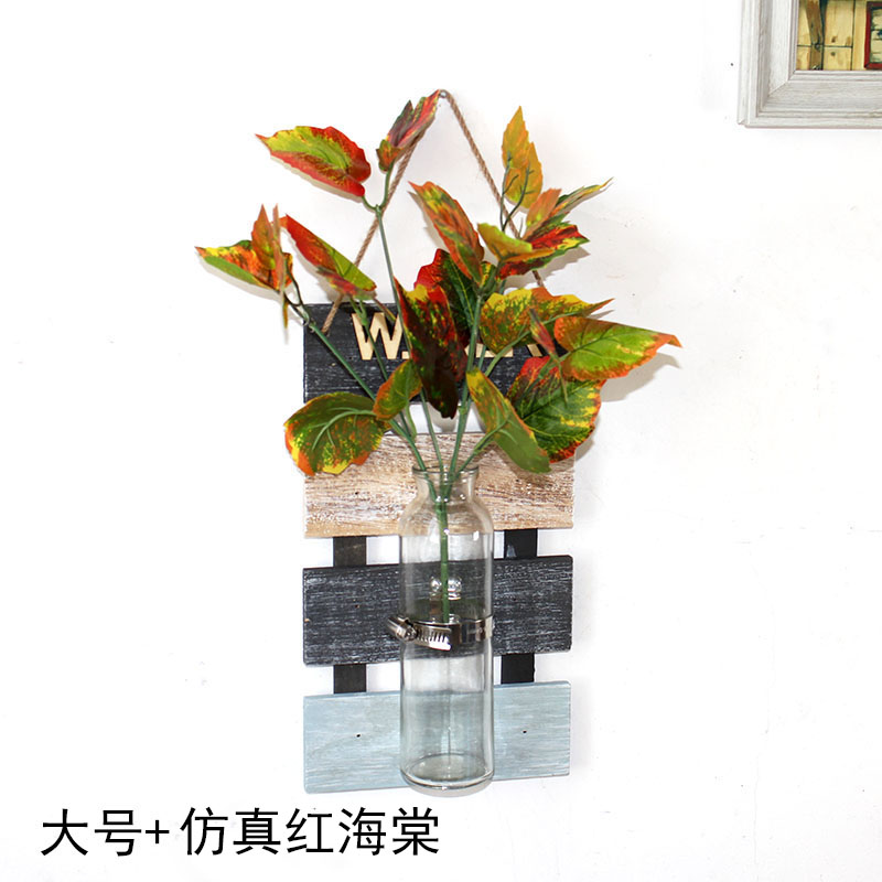 创意水培花器壁饰壁挂墙上装饰品室内家居玄关客厅店铺墙壁小挂饰 三维工匠 大号+仿真红海棠高清大图