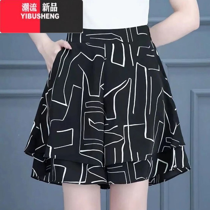 YIBUSHENG冰丝裙裤女士2024新款季薄款大码休闲a字裤阔腿五分短裤子高清大图