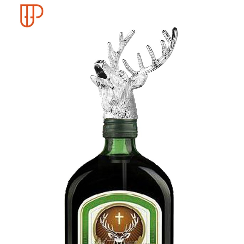 野格圣鹿 鹿头酒嘴倒酒器红酒瓶塞引酒器洋酒倒酒塞酒吧个性酒具 国泰家和 银色