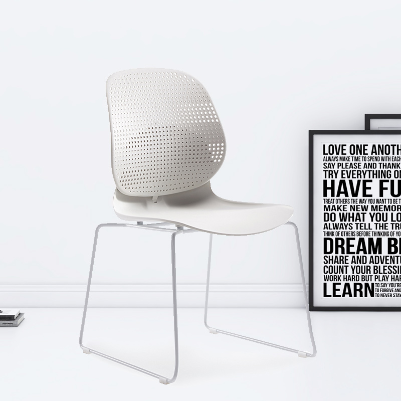 臻远ZY-7832 简约休闲办公椅轻奢铁艺靠背椅 白背白座高清大图