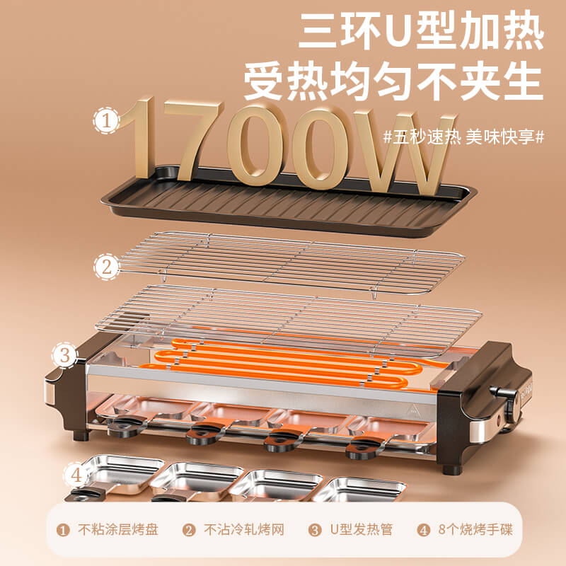 奥克斯(AUX) 烧烤炉 LA-SKL18 (烤架+烤盘+烤架+八手蝶)高清大图