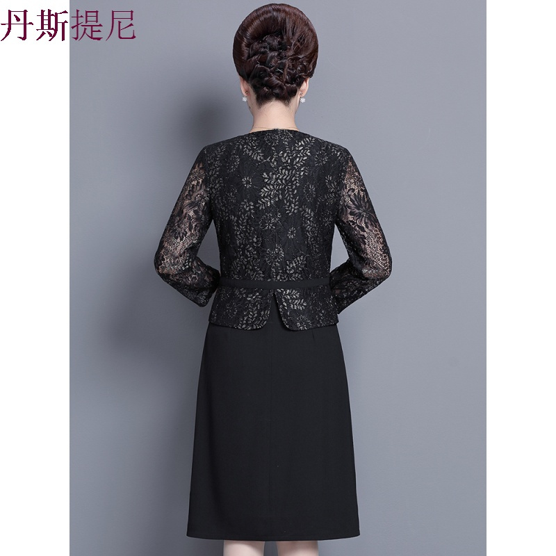 妈妈装秋装长袖两件套装连衣裙40-50岁女人时尚气质中老年女裙子