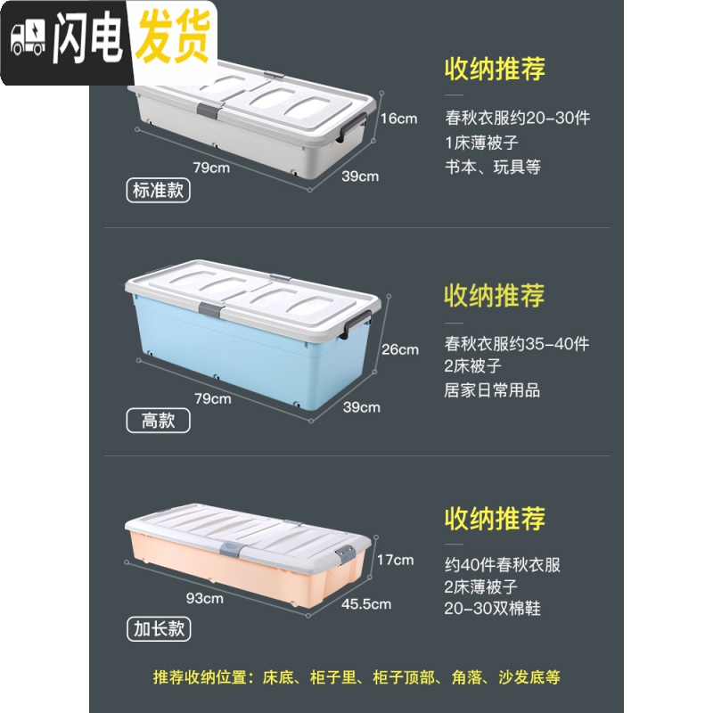 三维工匠扁平床底收纳箱特大号床下整理盒抽屉式储物箱塑料衣服床底下高清大图