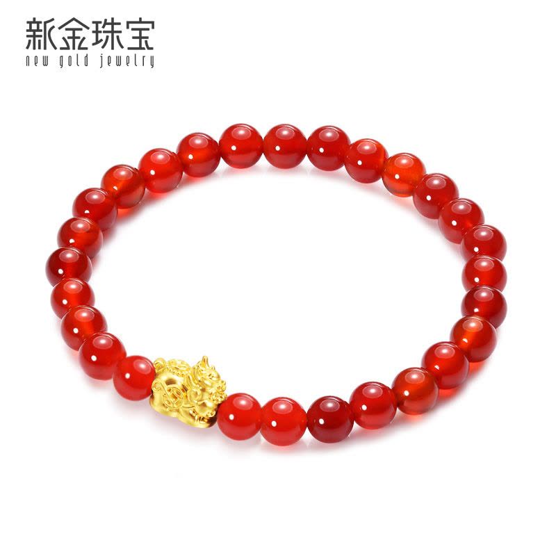 新金珠宝黄金貔貅红玛瑙手串女999足金神兽路路通手链时尚1042