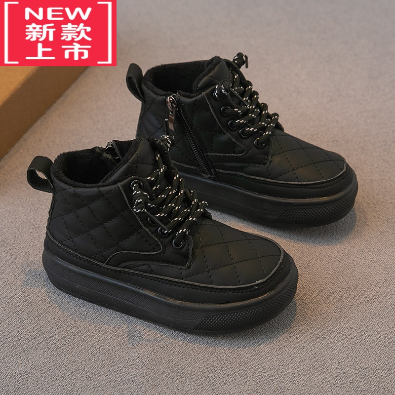 可莉允儿童靴子2022冬季新款男童鞋女童短靴二棉加绒皮靴洋气软底马丁靴
