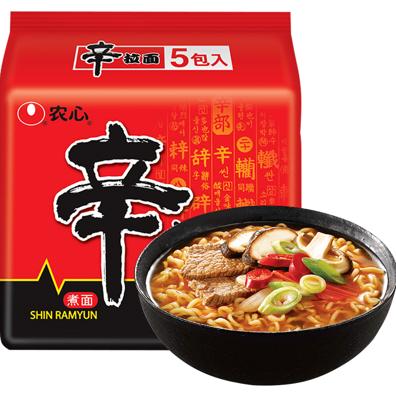 农心香菇牛肉辛拉面五连包 方便面 煮面 拉面 速食泡面