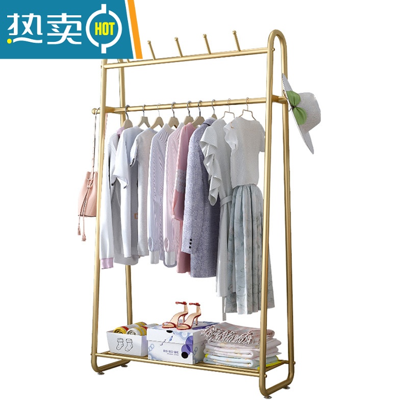 敬平室内落地挂衣架北欧衣帽架卧室置地多功能收纳家用单杆式晾衣架子 衣帽架G款100长-白色高清大图