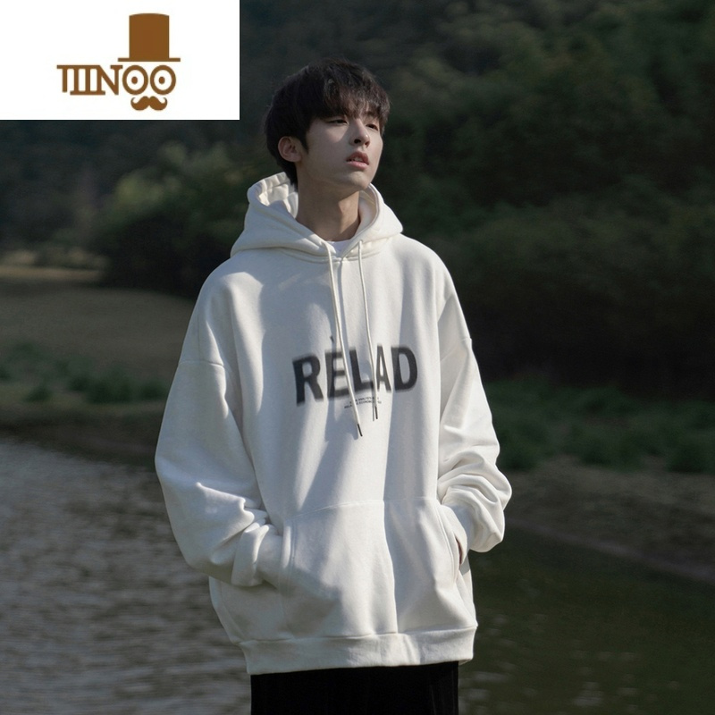 yanxu禾子男女加绒卫衣连帽宽松字母印花潮牌套头衫情侣装外套