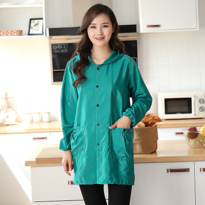 时尚罩衣大人防水女上衣工作服家用厨房防油围裙长袖外套薄款夏季