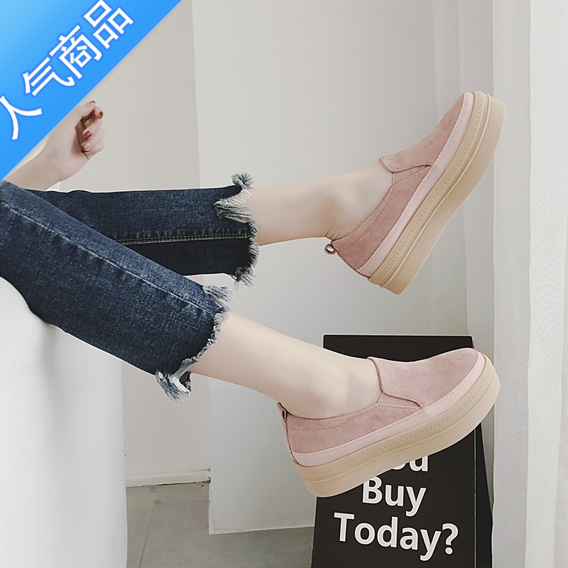 SUNTEK休闲鞋女2023春季新款百搭时尚内增高女鞋厚底松糕鞋一脚蹬乐福鞋高清大图