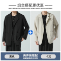 啄木鸟黑色高级感西装外套男士秋冬季宽松休闲礼服小西服伴郎服服 M建议100-125斤 黑色+卡其超值两件装