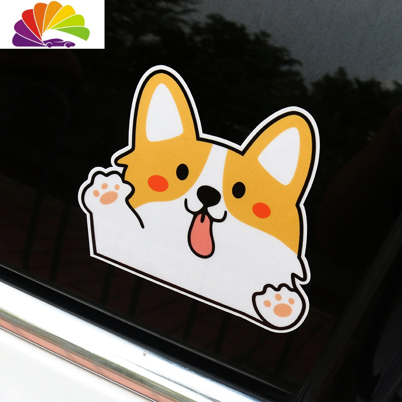 舒适主义汽车车贴创意恶狗柯基遮盖挡划痕汽车装饰贴纸反光贴可爱卡通