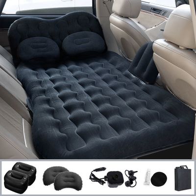 黑色[漏气包退+一年换新] [侧挡+直条纹]舒适植绒+标准款 车载充气床汽车睡觉床垫 小轿车后排旅行床 suv后座自驾游
