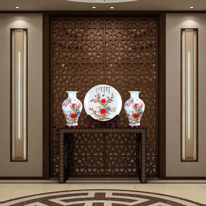 三件套花瓶摆件客厅插花景德镇陶瓷中式家居办公室干花装饰品 三维工匠 [插花瓶]安居乐业三件套高清大图