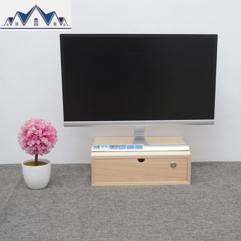 实木收纳盒带锁桌面抽屉式办公室整理首饰储物柜电脑显示器增高架 三维工匠高清大图