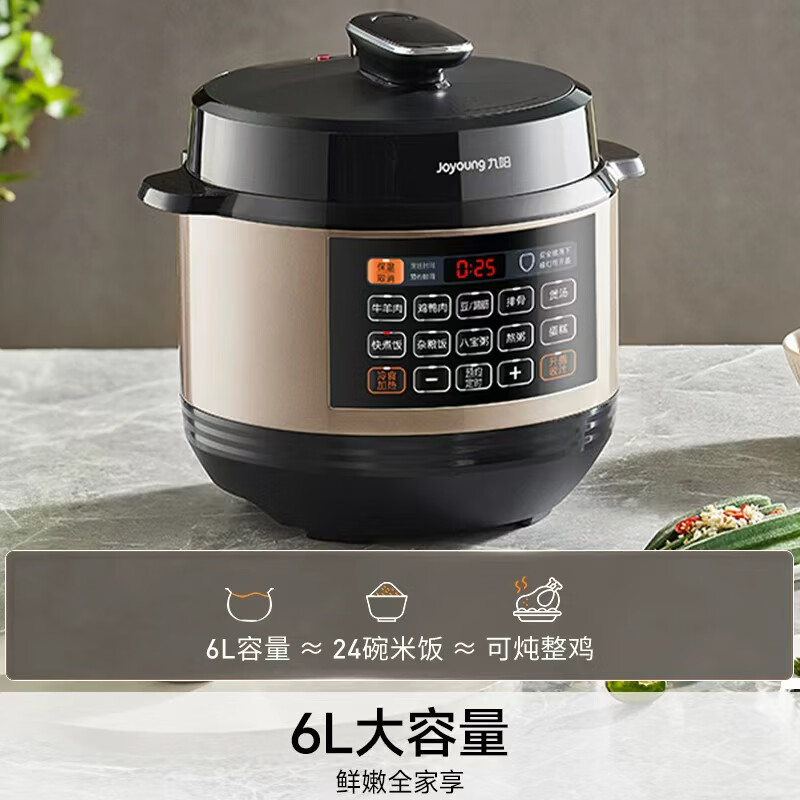 九阳智能双胆电压力锅6L大容量触摸控制1000W预约12小时多功能家用电器高清大图