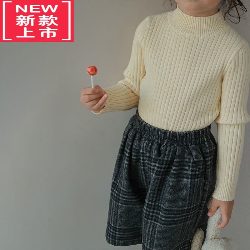 可莉允大耳象童装铺女童小坑条中领打底毛衣2022冬季新款上衣女宝内搭图片